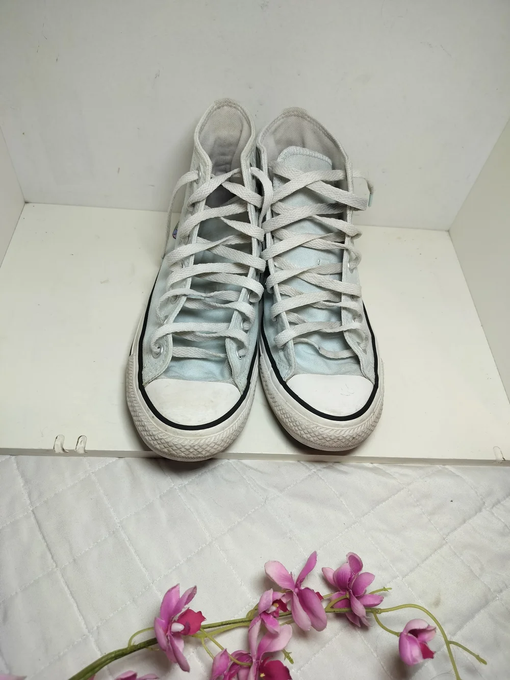 Converse Light Blue and White High-Top Sneakers